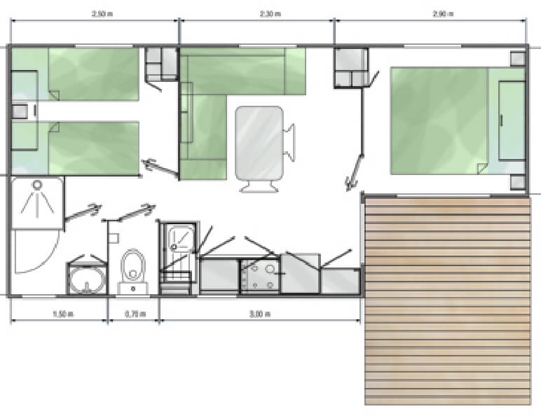 Map of the Brand mobile home for 6 people, for rent at the Médiéval campsite in Turckheim