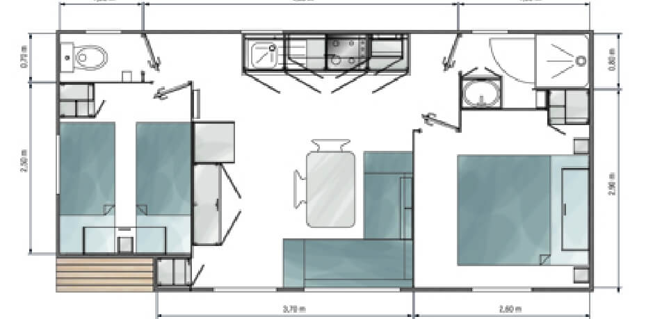 Map of the Turenne mobile home, for rent at the Médiéval campsite in Haut-Rhin