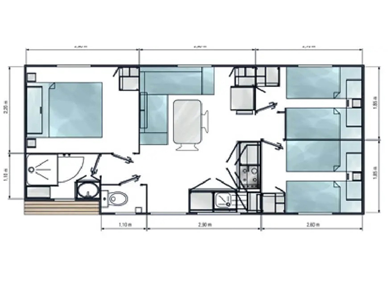 Location-mobil-home le Veilleur dans le Haut-Rhin au camping le Médiéval dans le Haut-Rhin : plan du mobil-home